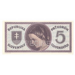 Słowacja, 5 koron 1945 - specimen