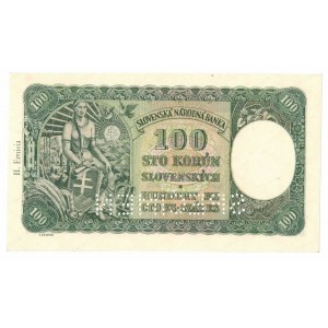 Słowacja, 100 koron 1940 - perforacja SPECIMEN