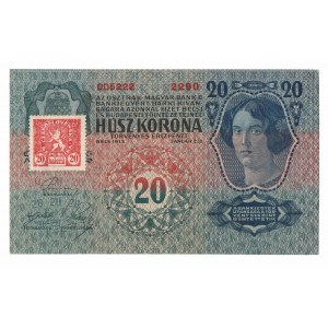 Czechoslovakia, 20 crowns 1919 (1913) - with stamp
