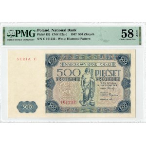 PRL, 500 złotych 1947 C - PMG 58 EPQ