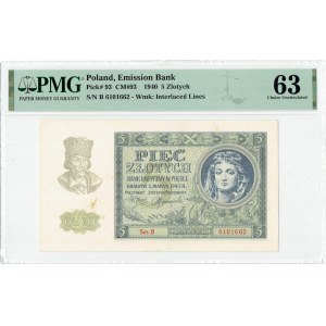 GG, 5 Zloty 1940 B - PMG 63