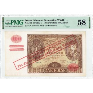 GG, 100 Zloty 1934 C.N. mit Fälschungsaufdruck - PMG 58