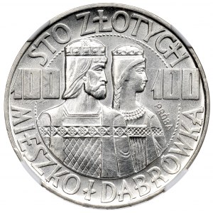 Poľská ľudová republika, 100 zlotých 1966 Mieszko i Dąbrówka - Vzorka striebro NGC MS65