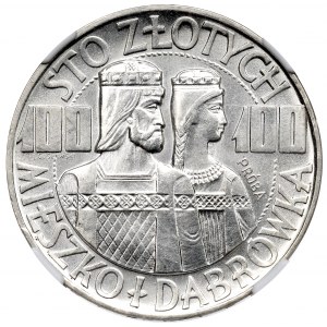 PRL, 100 złotych 1966 Mieszko i Dąbrówka - Próba srebro NGC MS65