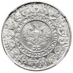 Poľská ľudová republika, 100 zlotých 1966 Mieszko i Dąbrówka - Vzorka striebro NGC MS65