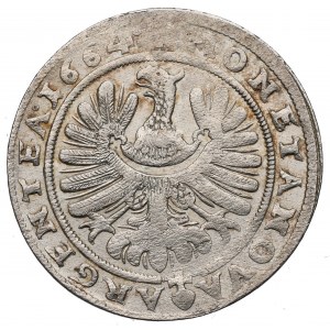 Sliezsko, vojvodstvo Legnicko-Brzeskie, 15 krajcars 1664, Brzeg - neopísateľný hybrid panovníkov