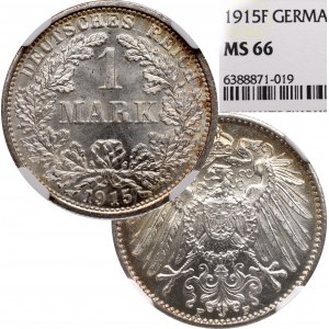 Nemecko, 1 marka 1915 F, Stuttgart - NGC MS66