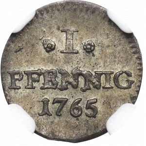 Nemecko, Sasko, Fridrich August, 1 fenig 1765 C, Drážďany - NGC MS65