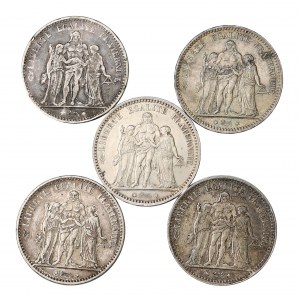 France, Set of 5 Francs 1873-77