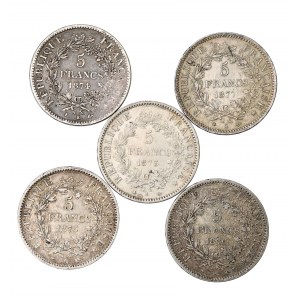 France, Set of 5 Francs 1873-77