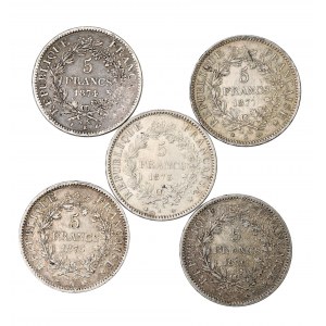 Frankreich, Satz von 5 Francs 1873-77