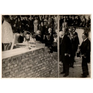 II RP, Fotografia prez. Mościcki podczas wmurowania kamienia węgielnego pod budowę Muzeum Narodowego w Krakowie 1934