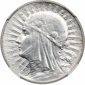 II RP, 5 złotych 1933 BZM Głowa kobiety - NGC MS63