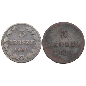 Polen unter Teilung, 3 Pfennigsatz 1811 und 1840