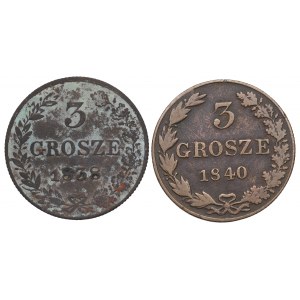 Poland under Russia, Nicholas I, Lot of 3 groschen 1838 and 1840
