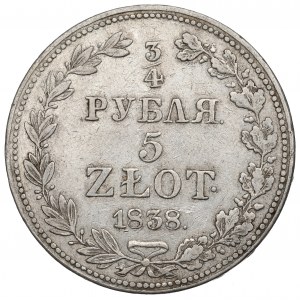 Poland under Russia, Nicholas I, 3/4 rouble=5 zloty 1838 MW