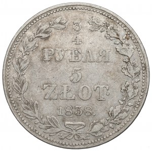 Russische Teilung, Nikolaus I., 3/4 Rubel=5 Gold 1838 MW, Warschau
