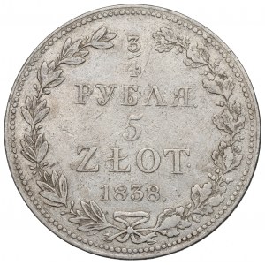 Poland under Russia, Nicholas I, 3/4 rouble=5 zloty 1838 MW