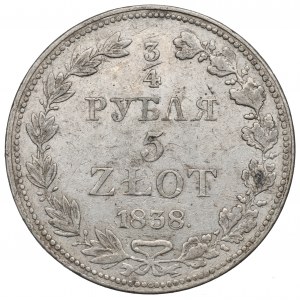 Poland under Russia, Nicholas I, 3/4 rouble=5 zloty 1838 MW