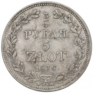 Poland under Russia, Nicholas I, 3/4 rouble=5 zloty 1836 MW, Warsaw