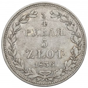 Ruské dělení, Mikuláš I., 3/4 rublu=5 zlatých 1836 MW, Varšava