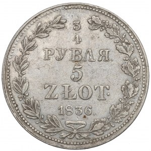 Russische Teilung, Nikolaus I., 3/4 Rubel=5 Gold 1836 MW, Warschau