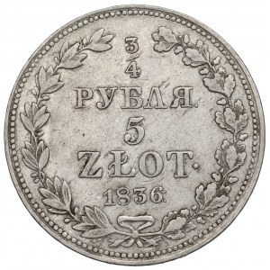 Poland under Russia, Nicholas I, 3/4 rouble=5 zloty 1836 MW, Warsaw