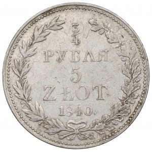 Rozdelenie Ruska, Mikuláš I., 3/4 rubľa=5 zlotých 1840 MW, Varšava