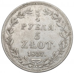 Ruské delenie, Mikuláš I., 3/4 rubľa = 5 zlatých 1837 MW, Varšava