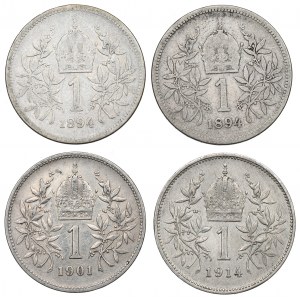 Austria, Lot of 1 corona 1894-1914