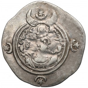 Sasanidé, Chusro II, drachma, rok 3, Veh-Ardašír