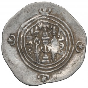 Sasaniden, Khusro II, Drachme 3. Jahr, Fars