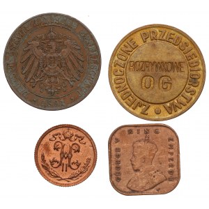 Zestaw monet zdawkowych i żetonu - w tym Niemiecka Afryka Wschodnia