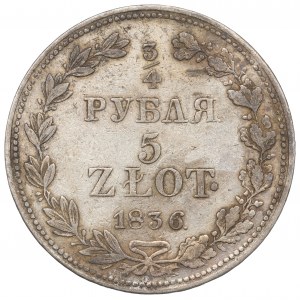 Ruské dělení, Mikuláš I., 3/4 rublu=5 zlatých 1836 MW, Varšava