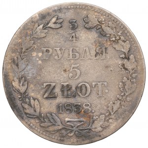 Ruské dělení, Mikuláš I., 3/4 rublu=5 zlatých 1838 MW, Varšava