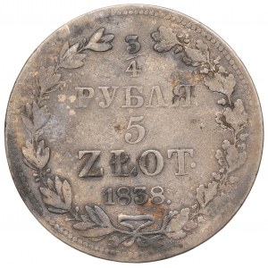 Poland under Russia, Nicholas I, 3/4 rouble=5 zloty 1838 MW