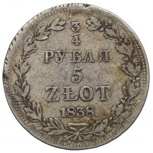 Ruské delenie, Mikuláš I., 3/4 rubľa = 5 zlatých 1838 MW, Varšava