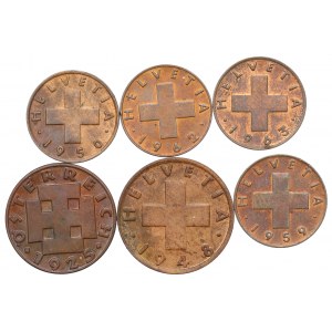 Švajčiarsko, sada 1-2 mince 1925-63