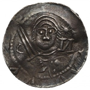 Ladislaus II. der Verbannte, Krakau, Denar, Fürst und Bischof, Zeichen C-N* - Kopfbedeckung