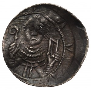 Ladislaus II. der Verbannte, Krakau, Denar, Fürst und Bischof, Zeichen C-N* - Kopfbedeckung