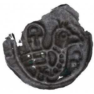 Kujawy(?), brakteat guziczkowy II poł. XIII w. PTAK w prawo - rzadki
