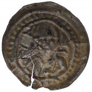 Mieszko III Starý, Gniezno/Kalisz, hebrejský brakteát, knieža v okrúhlej prilbe s palmovým listom