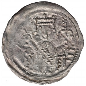 Bolesław IV Kędzierzawy, Kraków, denar cesarz na tronie, trzy KLINY - piękny