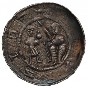 Ladislaus II. der Verbannte, Krakau, Denar, Kampf mit Löwe, Inschrift rückwärts LDIZLAVS