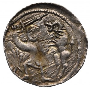 Ladislaus II. der Verbannte, Krakau, Denar, Kampf mit Löwe, Inschrift cVAIDDZLA