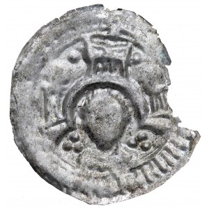 Henrich I. Bradatý alebo Henrich II. Zbožný(?), brakteát, polopostavička pod arkádou, radiálne obloženie - ZRADA