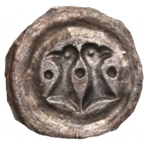 Dolní Lužice, 13. stol. široký brakteát, dvě orlí hlavy - vzácné