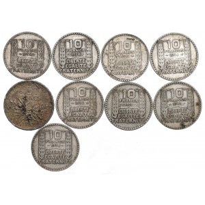 Frankreich, Satz von 10 Francs 1929-34 und 5 Francs 1962