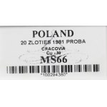 Poľská ľudová republika, 20 zlotých 1981 Krakov - CuNi GCN MS66 vzorka