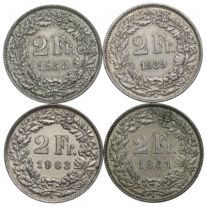 Švajčiarsko, sada 2 frankov 1939-63